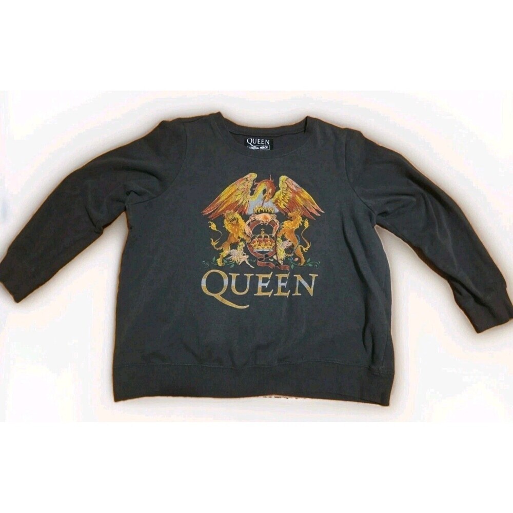 Queen Official Merch Sweatshirt Crest Logo Graphic Pullover Charcoal Gray Size 2
